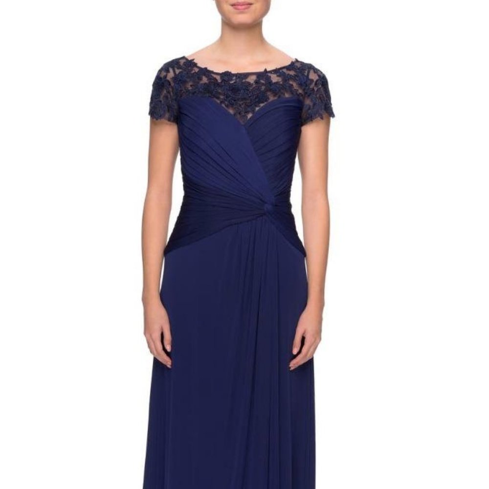 La Femme Illusion Yoke Twist Front Jersey Gown - 4